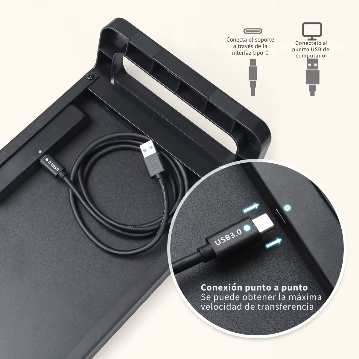 Soporte Elevador de Monitor y Laptop con 4 Puertos USB 3.0 – Aluminio Antideslizante y Diseño Ergonómico