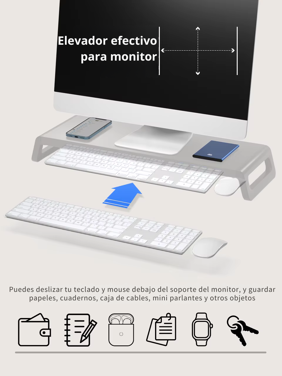 Soporte Elevador de Monitor y Laptop con 4 Puertos USB 3.0 – Aluminio Antideslizante y Diseño Ergonómico