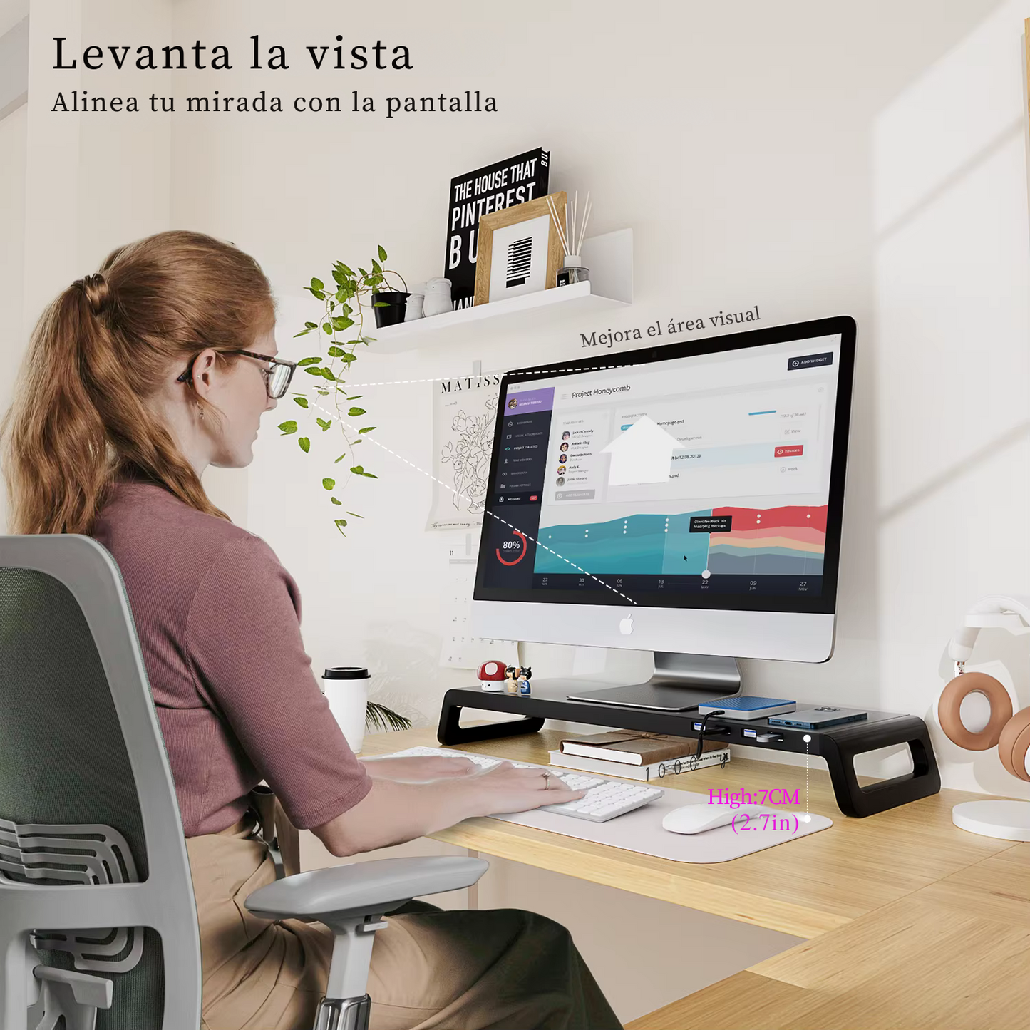 Soporte Elevador de Monitor y Laptop con 4 Puertos USB 3.0 – Aluminio Antideslizante y Diseño Ergonómico