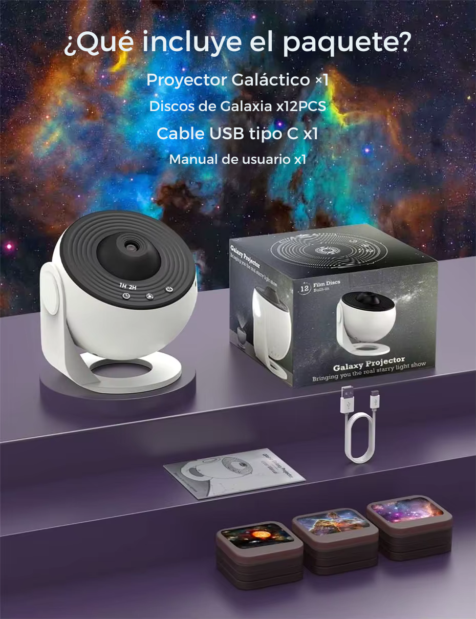 Proyector Galáctico HD 4K - 12 Discos de Galaxias + enfoque ajustable