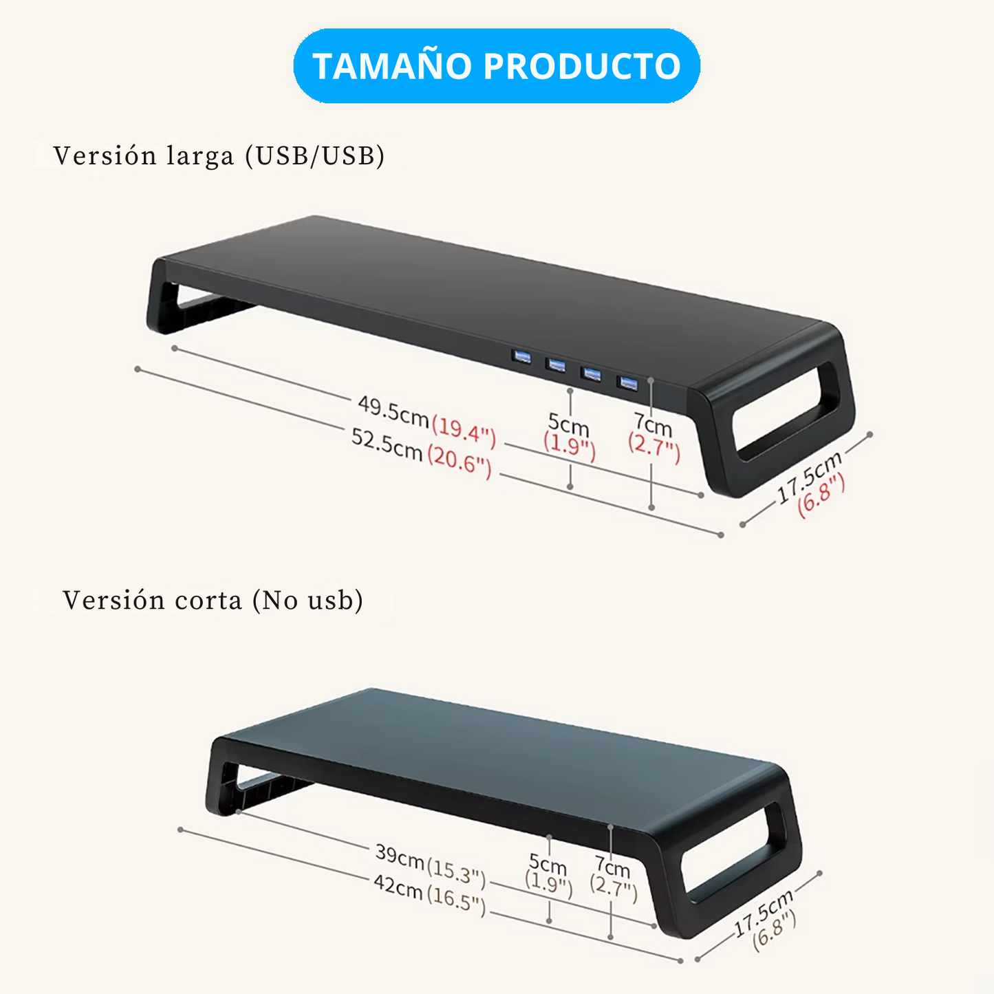 Soporte Elevador de Monitor y Laptop con 4 Puertos USB 3.0 – Aluminio Antideslizante y Diseño Ergonómico