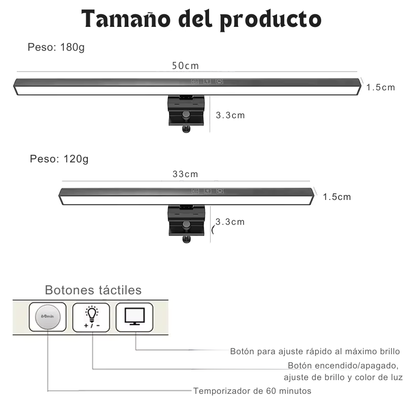 Luz LED para Monitor con Regulación de Brillo y Temperatura de Color, Diseño Antirreflejo