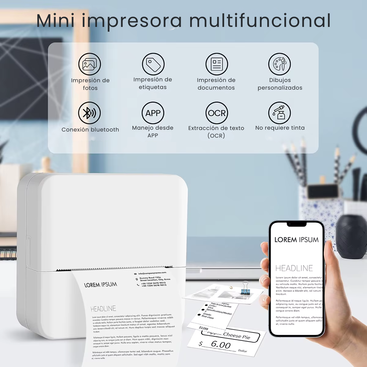 Mini Impresora Cute para Stickers, Etiquetas y Apuntes – Sin Tinta + Bluetooth