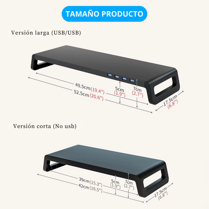 Soporte Elevador de Monitor y Laptop con 4 Puertos USB 3.0 – Aluminio Antideslizante y Diseño Ergonómico